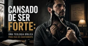 Pessoa descansando em um banco sob uma árvore ao amanhecer, transmitindo o descanso e a paz que vêm de entregar o próprio peso a Deus.
