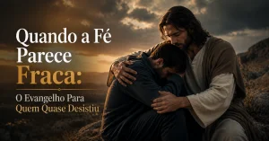 Mão segurando uma pequena vela ainda acesa em um ambiente escuro, simbolizando a fé que parece fraca mas se mantém acesa pela misericórdia de Cristo.